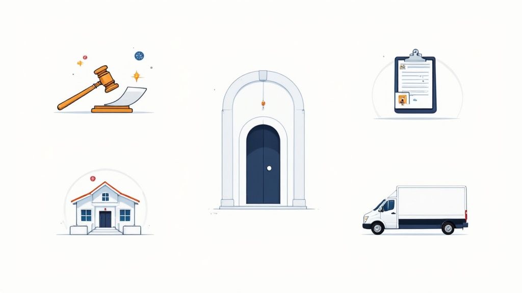 A collage of images representing different industries like legal, HR, and real estate.