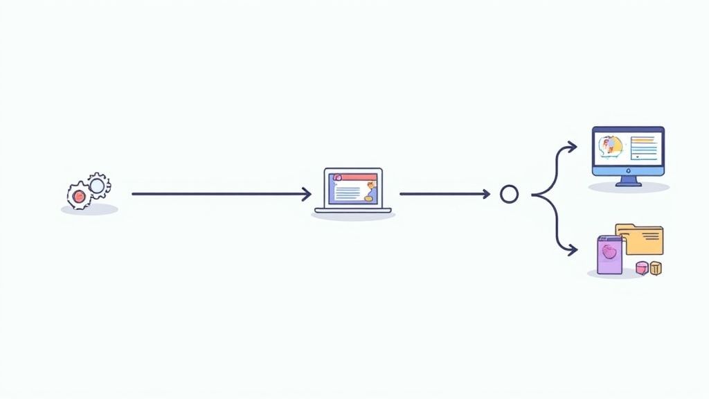 An illustrated workflow showing automated steps for business verification.
