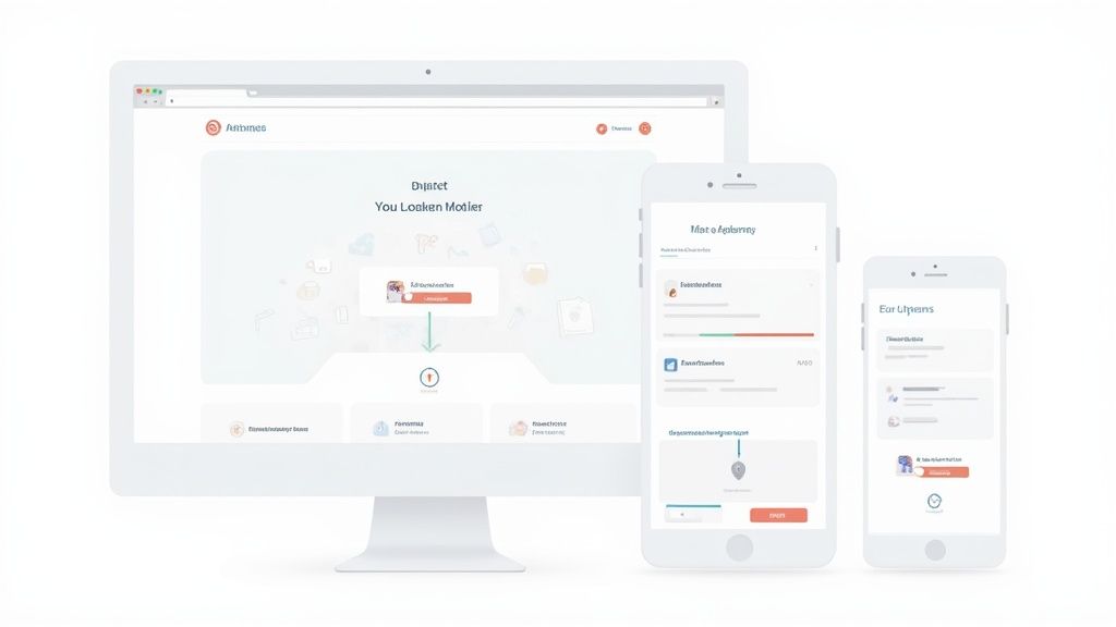 A client confidently uploading files to a clean, professionally branded portal on their laptop, showing a smooth user experience.