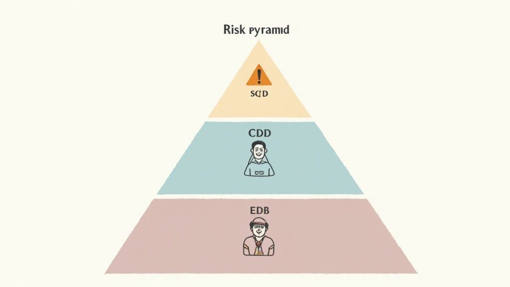 A visual representation of a tiered approach to risk management, showing different levels of scrutiny.