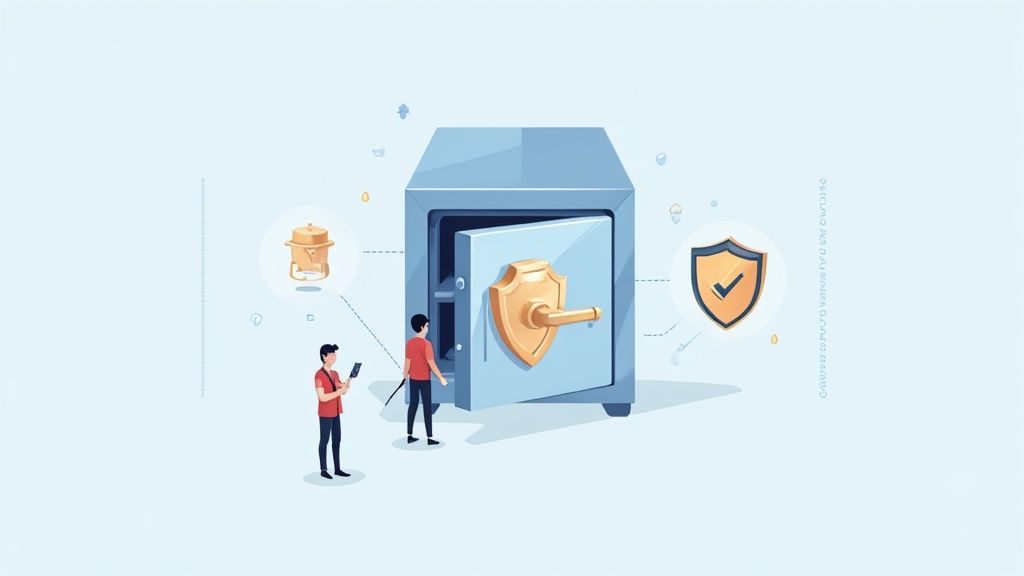 A digital lock and key icon, symbolizing data security and encryption.