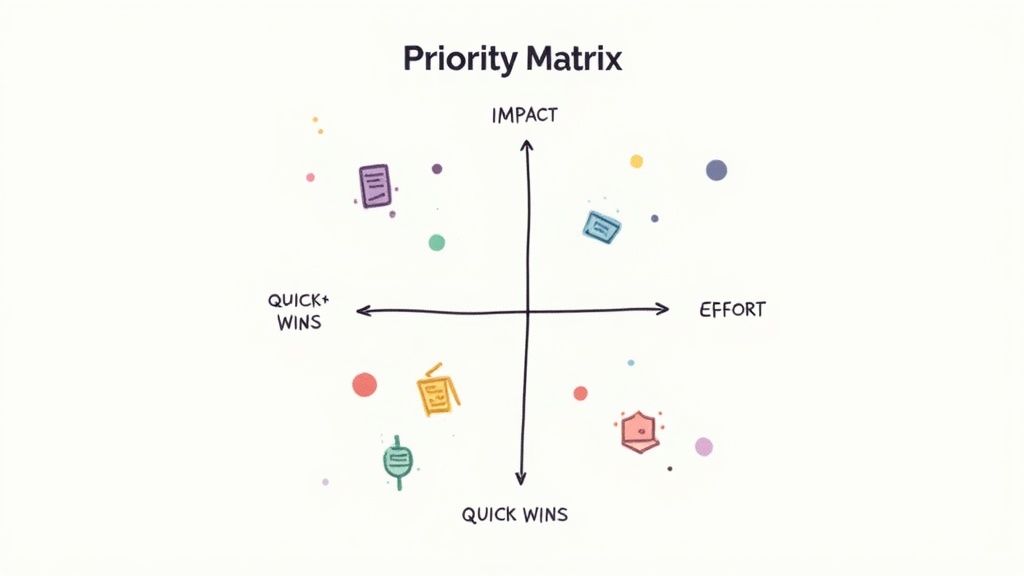 A person using a digital tablet to analyze a flowchart, symbolizing the prioritization of automation opportunities.