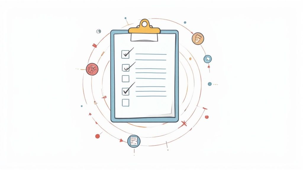 A person at a desk drawing out a plan on a large sheet of paper, with sticky notes and flowcharts.