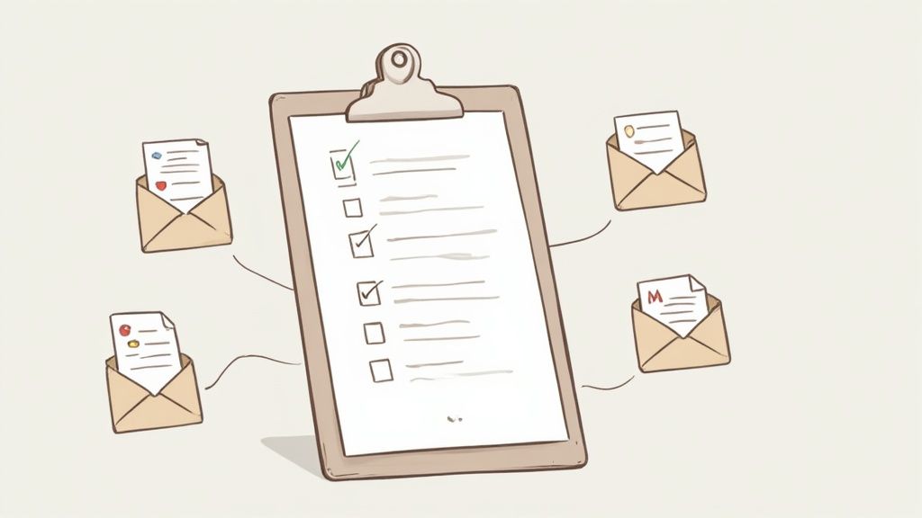 A person at a desk organizing documents into different piles, representing the categorization of supplier files.