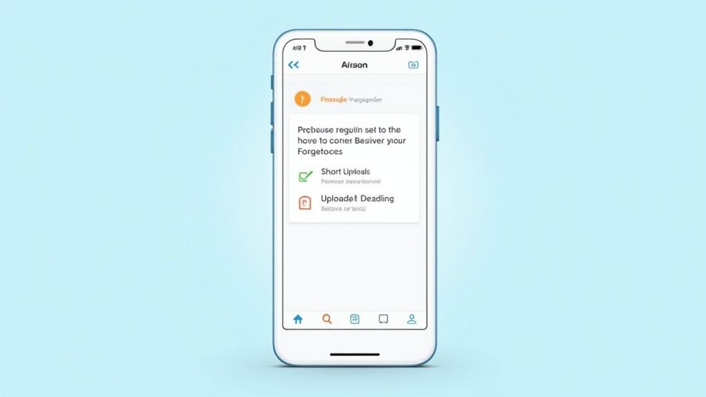Mobile app interface showing Freestyle hangender task with Short Uploads and Upload1 Deadline items