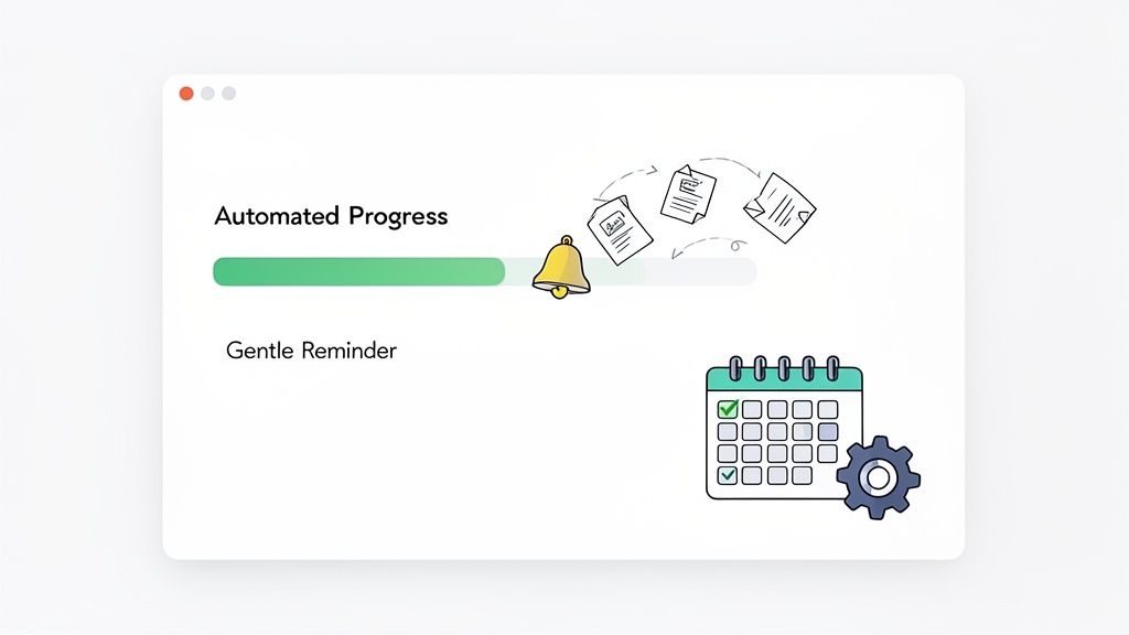 A graphic illustrating automated document processing, reminders with a bell, and a calendar for sche