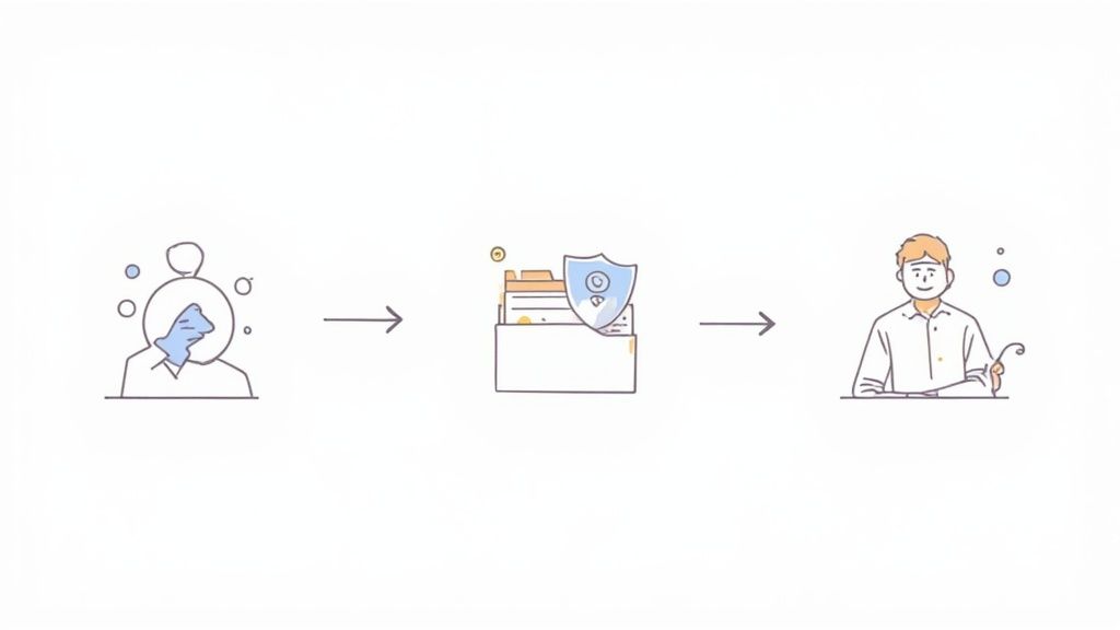 Illustration demonstrating a secure data processing workflow, from initial request to final delivery