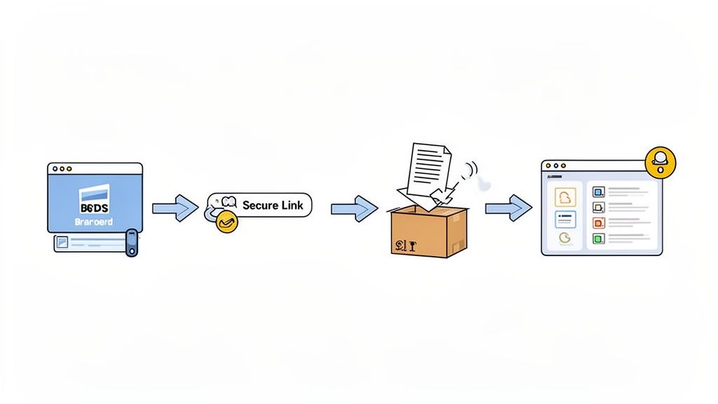 A diagram illustrating the process of secure file transfer from a B&DS system to a recipient via