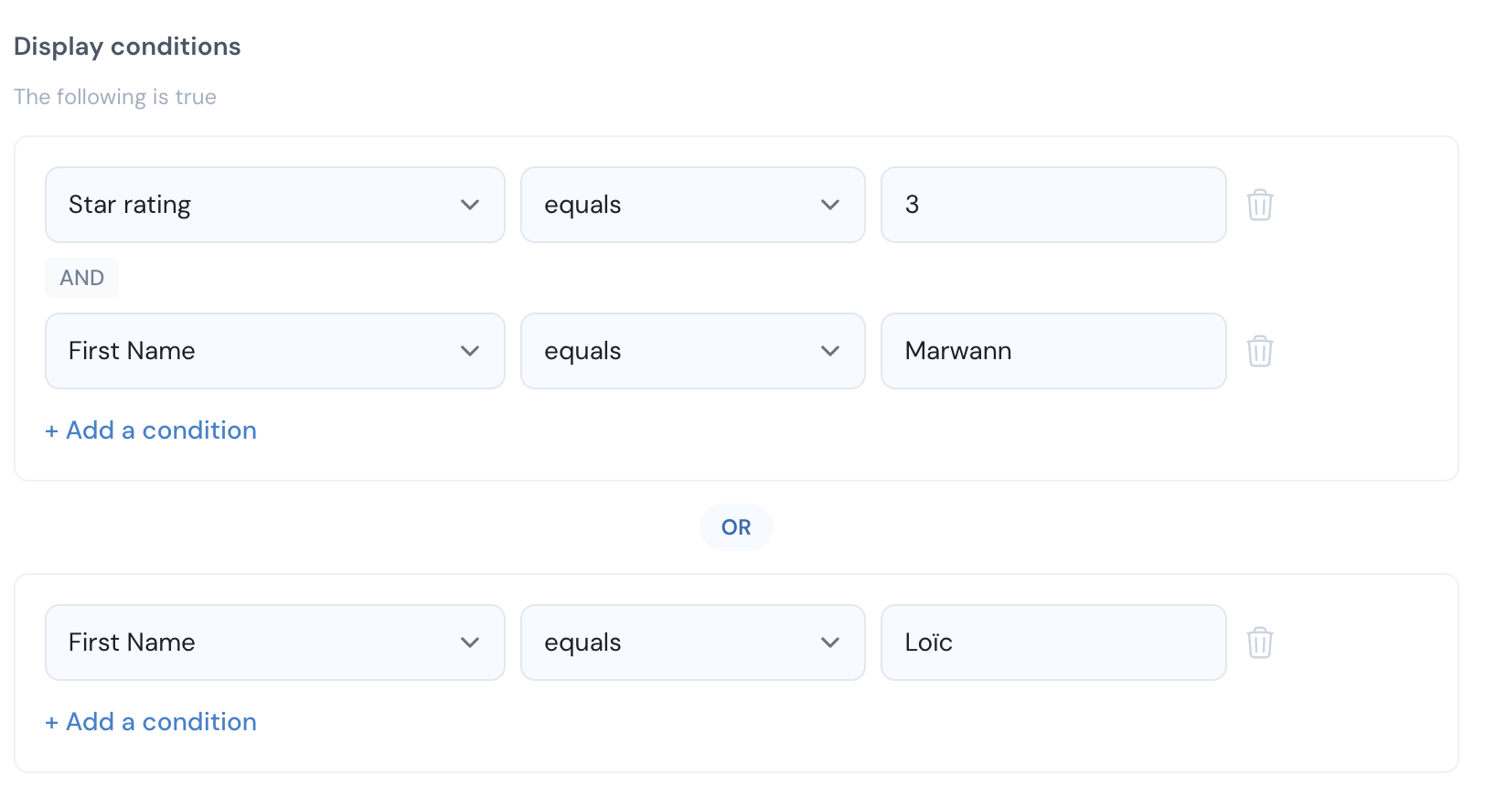 Superdocu conditional logic display conditions UI