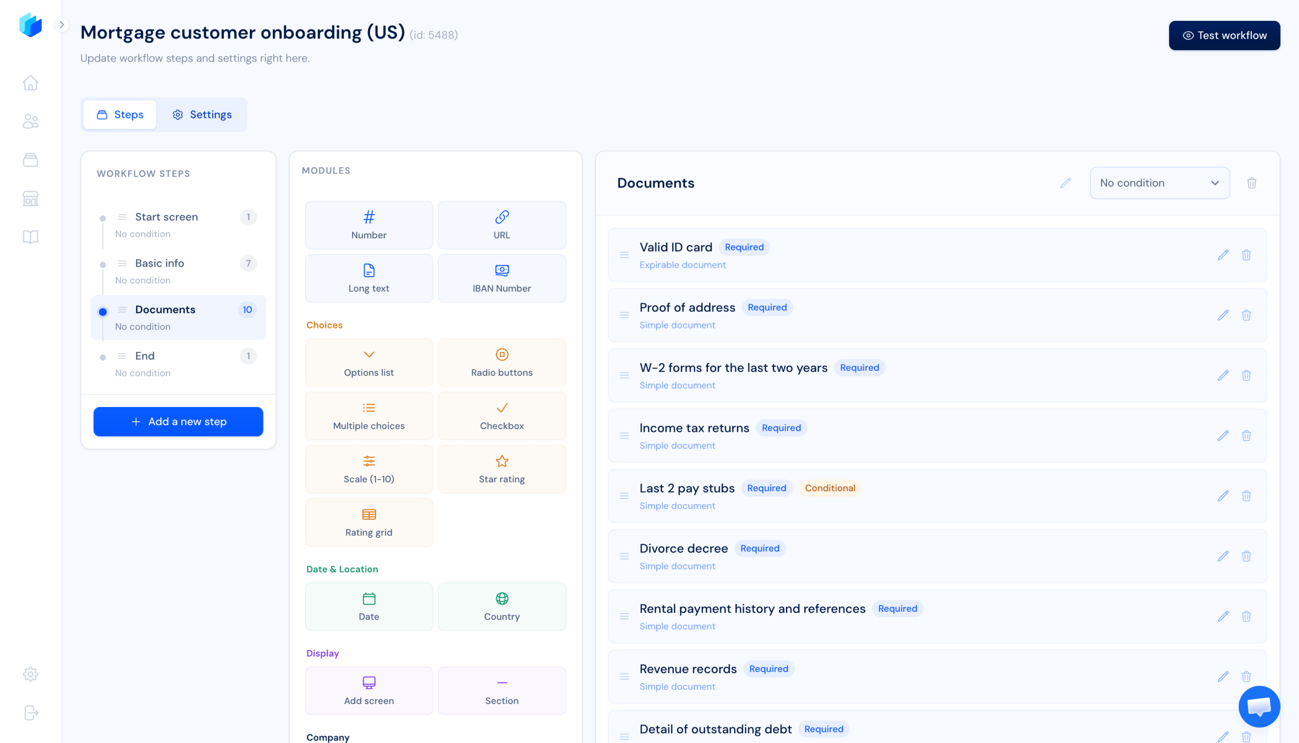Superdocu workflow builder with new modules including star rating and rating grid