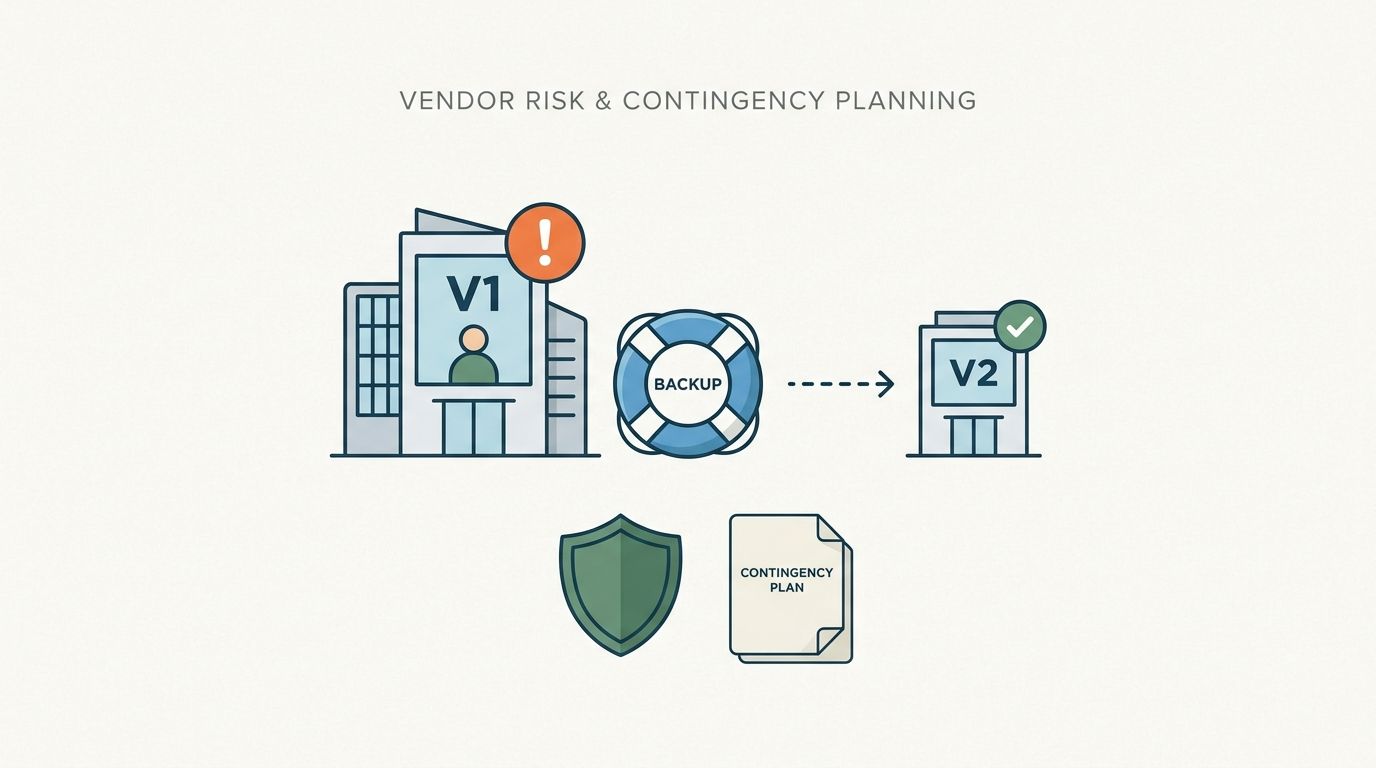 A diagram illustrating vendor risk management with a backup strategy and contingency planning process.