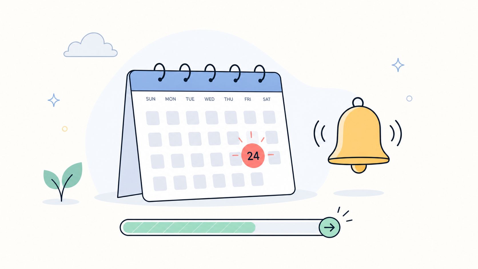 A digital calendar with a highlighted date and an alarm bell, symbolizing time management and scheduling reminders.